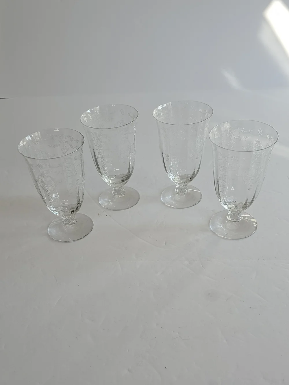Vintage Fostoria Navarre Set Of 4 Etched Footed Glass Goblets